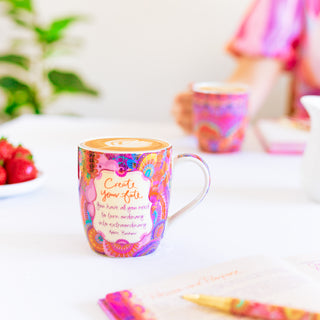 Inspirational ceramic coffee mugs with motivational message, colourful designs and gold foiling - South Australian business