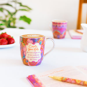 Inspirational ceramic coffee mugs with motivational message, colourful designs and gold foiling - South Australian business