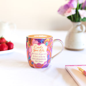 Create Your Fate Ceramic Gift Boxed Coffee Mug - Colourful mug with gold foiling and motivational message by Adèle Basheer - Gifts for someone special 