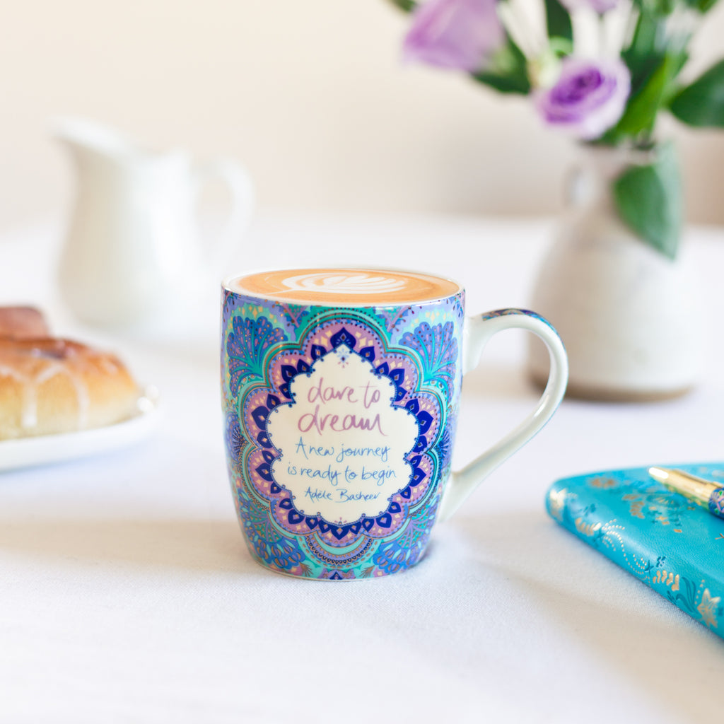 Intrinsic Date To Dream Ceramic Gift Boxed Coffee Mug - Colourful mug with gold foiling and motivational message by Adèle Basheer - Gifts for someone special 