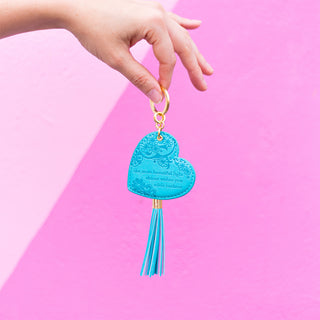 Motivational quote bright blue key chain with gold tassel. Easy to find keys, decorate handbag or schoolbag, on the go inspirational accessory. Designed in South Australia 