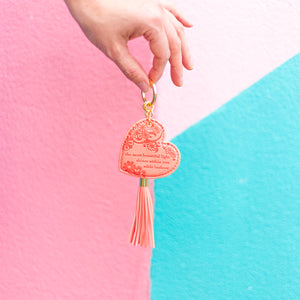 On the go inspirational gift-boxed pastel peach key ring. Accessorise your hang bag, purse, backpack, keys with a bright coloured key chain 