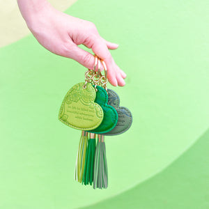 Motivational quote deep forest green key chain with gold tassel. Easy to find keys, decorate handbag or schoolbag, on the go inspirational accessory. Designed in South Australia. Gift Boxed. 