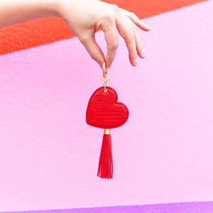 Motivational quote ruby red key chain with gold tassel. Easy to find keys, decorate handbag or schoolbag, on the go inspirational accessory. Designed in South Australia. Gift Boxed. 