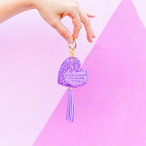 Motivational quote pastel purple lilac key chain with gold tassel. Easy to find keys, decorate handbag or schoolbag, on the go inspirational accessory. Designed in South Australia 