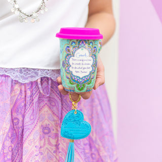 Australian Intrinsic Blue keychain and travel cup with inspirational Adèle Basheer quotes and messages
