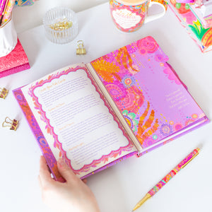 Inspirational Australian stationery brand Intrinsic - A5  lilac and pink Create Your Fate Guided Goal Journal with journaling prompts and front cover quote 