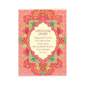 Australian Intrinsic Pink and Coral Happy Birthday Beautiful Greeting Card with Adèle Basheer words