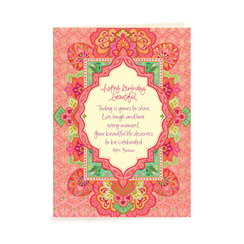 Intrinsic Pink and Gold Beautiful Dreamer Birthday Greeting Card with inspirational quote